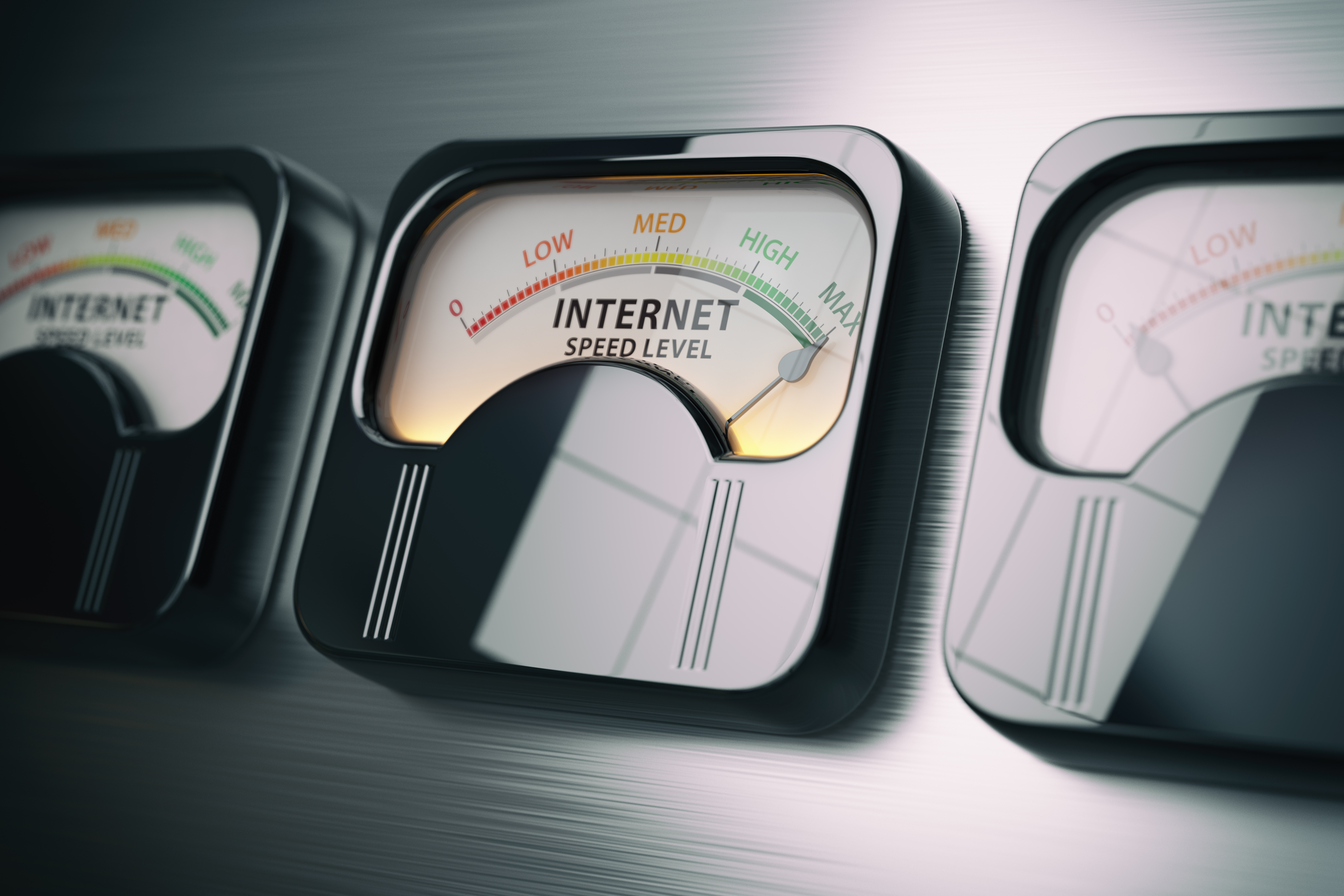 Internet speed level test concept. Maximum position. 3d illustration